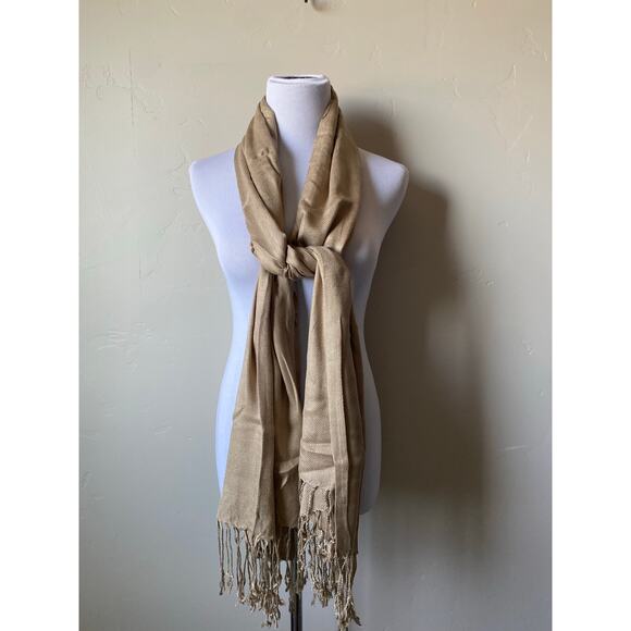 100% Pashmina Tan Fringe Scarf/Shawl/Wrap- New - Picture 2 of 5